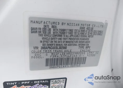 2025 Nissan Kicks Sv Fwd from USA, damaged, VIN 3N8AP6CAXSL302560